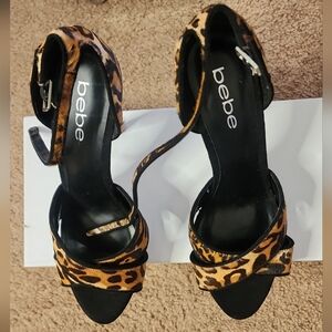 Bebe Animal Print Strappy Heels
